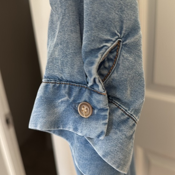 Short sleeve denim look top - Picture 3 of 5